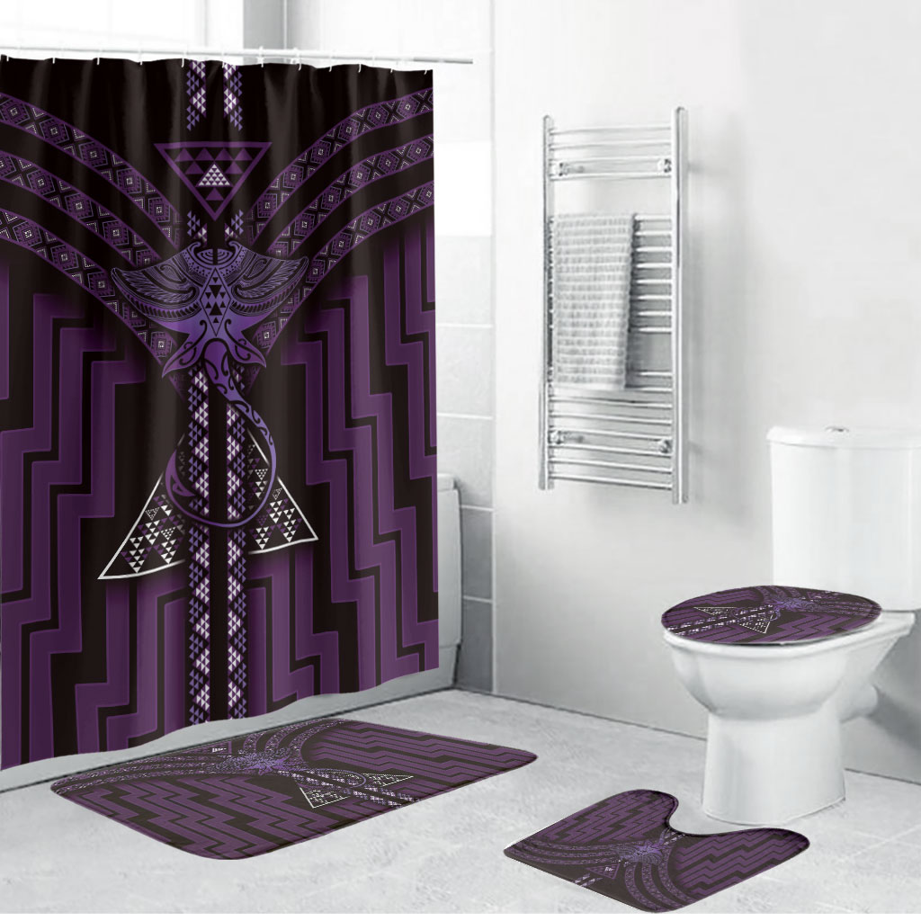 New Zealand Manta Ray Bathroom Set Maori Tukutuku Taniko Motifs Purple