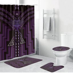 New Zealand Manta Ray Bathroom Set Maori Tukutuku Taniko Motifs Purple