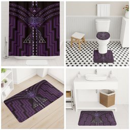 New Zealand Manta Ray Bathroom Set Maori Tukutuku Taniko Motifs Purple
