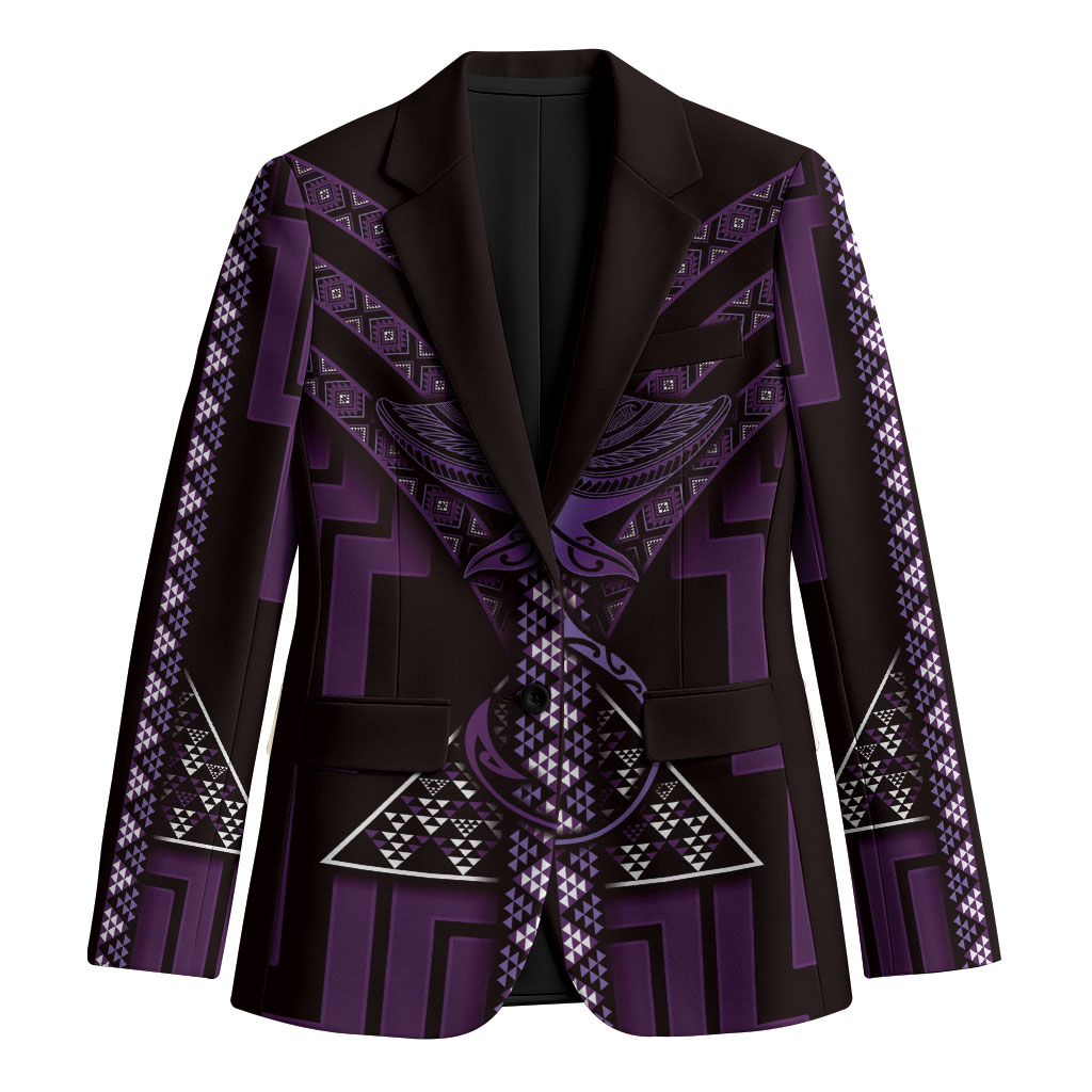 New Zealand Manta Ray Blazer Maori Tukutuku Taniko Motifs Purple