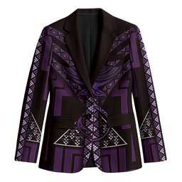 New Zealand Manta Ray Blazer Maori Tukutuku Taniko Motifs Purple