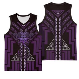 New Zealand Manta Ray Basketball Jersey Maori Tukutuku Taniko Motifs Purple
