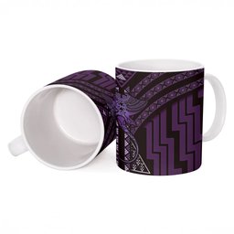 New Zealand Manta Ray Ceramic Mug Maori Tukutuku Taniko Motifs Purple