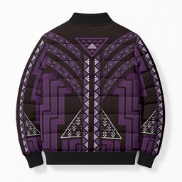 New Zealand Manta Ray Bomber Puffer Jacket Maori Tukutuku Taniko Motifs Purple