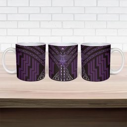 New Zealand Manta Ray Ceramic Mug Maori Tukutuku Taniko Motifs Purple