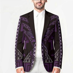 New Zealand Manta Ray Blazer Maori Tukutuku Taniko Motifs Purple