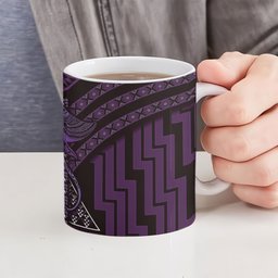 New Zealand Manta Ray Ceramic Mug Maori Tukutuku Taniko Motifs Purple