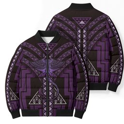New Zealand Manta Ray Bomber Puffer Jacket Maori Tukutuku Taniko Motifs Purple