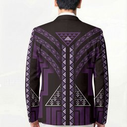 New Zealand Manta Ray Blazer Maori Tukutuku Taniko Motifs Purple