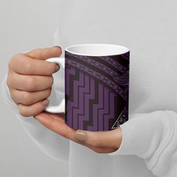 New Zealand Manta Ray Ceramic Mug Maori Tukutuku Taniko Motifs Purple
