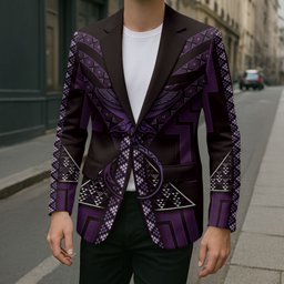 New Zealand Manta Ray Blazer Maori Tukutuku Taniko Motifs Purple