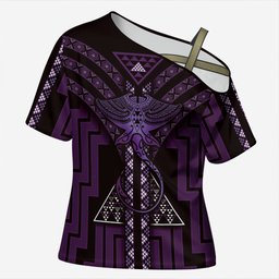 New Zealand Manta Ray Cross Shoulder Shirt Maori Tukutuku Taniko Motifs Purple