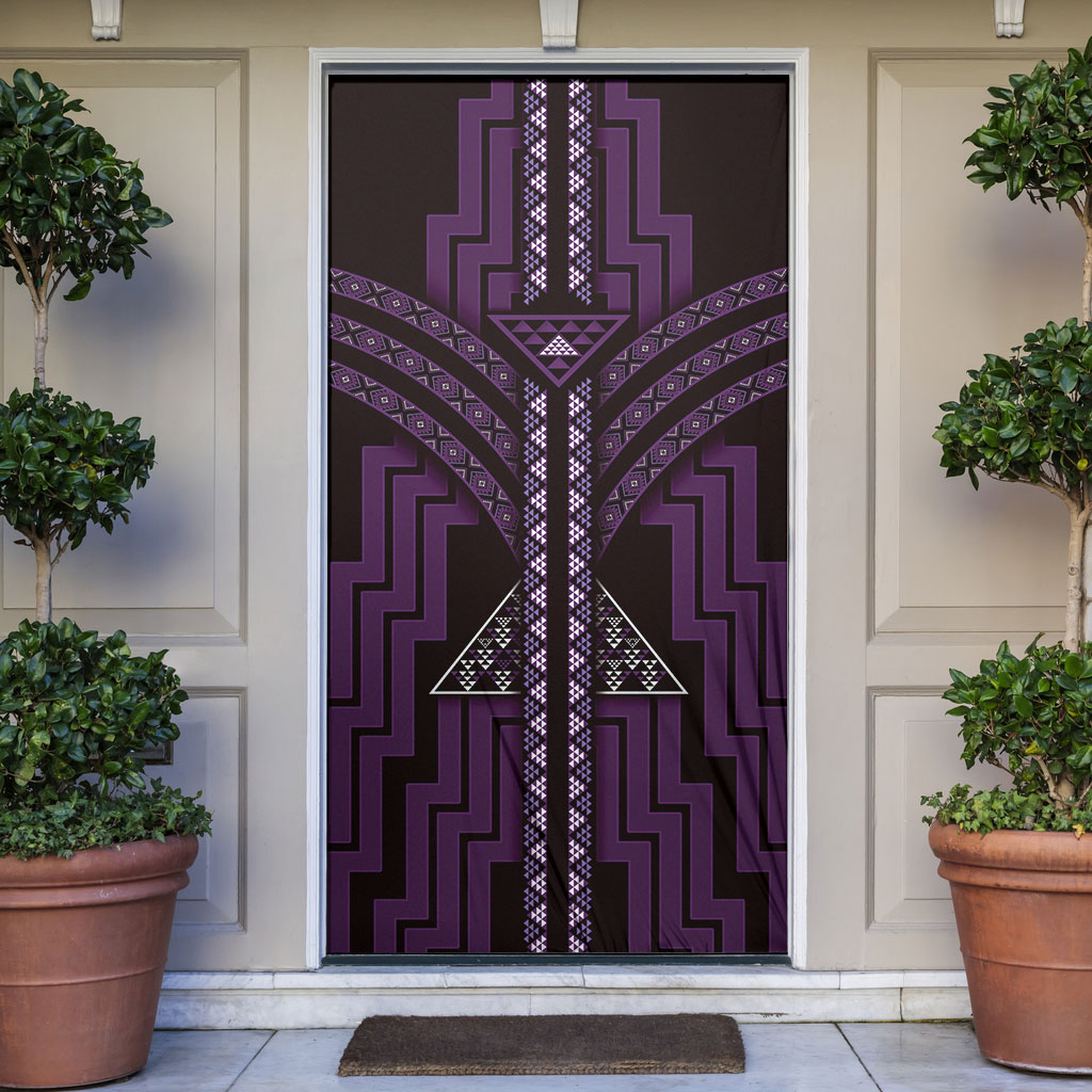 New Zealand Manta Ray Door Cover Maori Tukutuku Taniko Motifs Purple