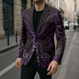 New Zealand Manta Ray Blazer Maori Tukutuku Taniko Motifs Purple