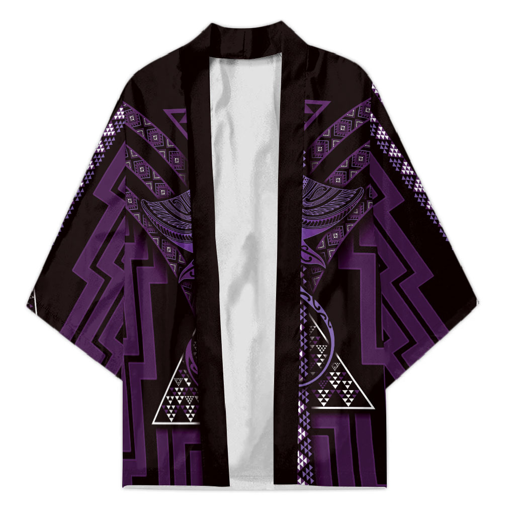 New Zealand Manta Ray Kimono Maori Tukutuku Taniko Motifs Purple