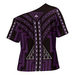 New Zealand Manta Ray Cross Shoulder Shirt Maori Tukutuku Taniko Motifs Purple