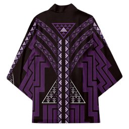 New Zealand Manta Ray Kimono Maori Tukutuku Taniko Motifs Purple