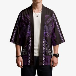 New Zealand Manta Ray Kimono Maori Tukutuku Taniko Motifs Purple