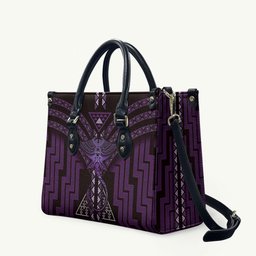 New Zealand Manta Ray Leather Bag Maori Tukutuku Taniko Motifs Purple
