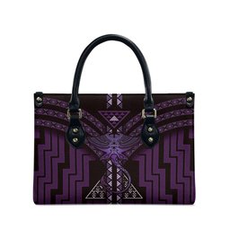 New Zealand Manta Ray Leather Bag Maori Tukutuku Taniko Motifs Purple