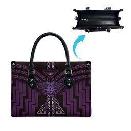 New Zealand Manta Ray Leather Bag Maori Tukutuku Taniko Motifs Purple