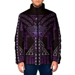 New Zealand Manta Ray Padded Jacket Maori Tukutuku Taniko Motifs Purple