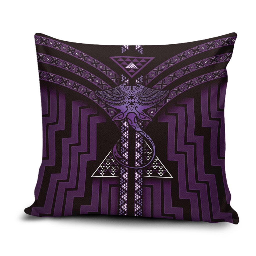 New Zealand Manta Ray Pillow Cover Maori Tukutuku Taniko Motifs Purple