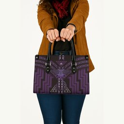New Zealand Manta Ray Leather Bag Maori Tukutuku Taniko Motifs Purple