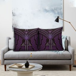 New Zealand Manta Ray Pillow Cover Maori Tukutuku Taniko Motifs Purple