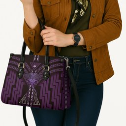 New Zealand Manta Ray Leather Bag Maori Tukutuku Taniko Motifs Purple