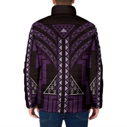 New Zealand Manta Ray Padded Jacket Maori Tukutuku Taniko Motifs Purple