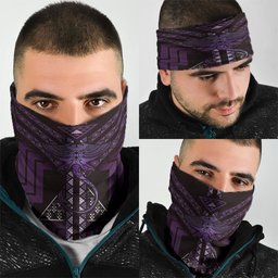 New Zealand Manta Ray Neck Gaiter Maori Tukutuku Taniko Motifs Purple