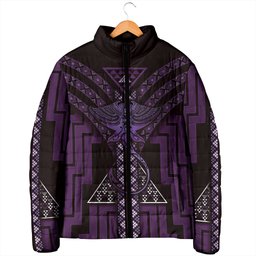 New Zealand Manta Ray Padded Jacket Maori Tukutuku Taniko Motifs Purple