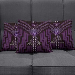 New Zealand Manta Ray Pillow Cover Maori Tukutuku Taniko Motifs Purple