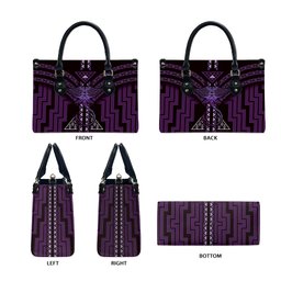 New Zealand Manta Ray Leather Bag Maori Tukutuku Taniko Motifs Purple