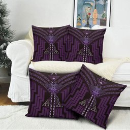 New Zealand Manta Ray Pillow Cover Maori Tukutuku Taniko Motifs Purple