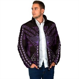 New Zealand Manta Ray Padded Jacket Maori Tukutuku Taniko Motifs Purple