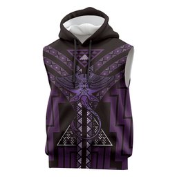 New Zealand Manta Ray Sleeveless Hoodie Maori Tukutuku Taniko Motifs Purple