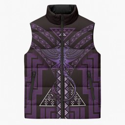 New Zealand Manta Ray Sleeveless Puffer Jacket Maori Tukutuku Taniko Motifs Purple
