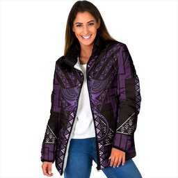 New Zealand Manta Ray Padded Jacket Maori Tukutuku Taniko Motifs Purple