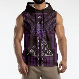 New Zealand Manta Ray Sleeveless Hoodie Maori Tukutuku Taniko Motifs Purple