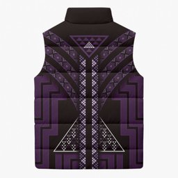 New Zealand Manta Ray Sleeveless Puffer Jacket Maori Tukutuku Taniko Motifs Purple