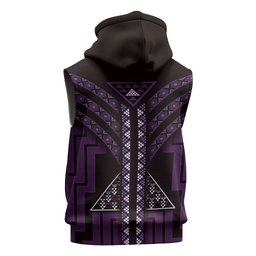 New Zealand Manta Ray Sleeveless Zip Hoodie Maori Tukutuku Taniko Motifs Purple