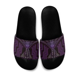New Zealand Manta Ray Slide Sandals Maori Tukutuku Taniko Motifs Purple
