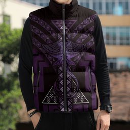 New Zealand Manta Ray Sleeveless Puffer Jacket Maori Tukutuku Taniko Motifs Purple