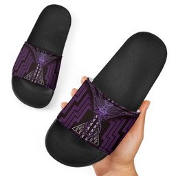 New Zealand Manta Ray Slide Sandals Maori Tukutuku Taniko Motifs Purple