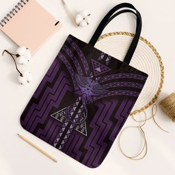 New Zealand Manta Ray Tote Bag Maori Tukutuku Taniko Motifs Purple