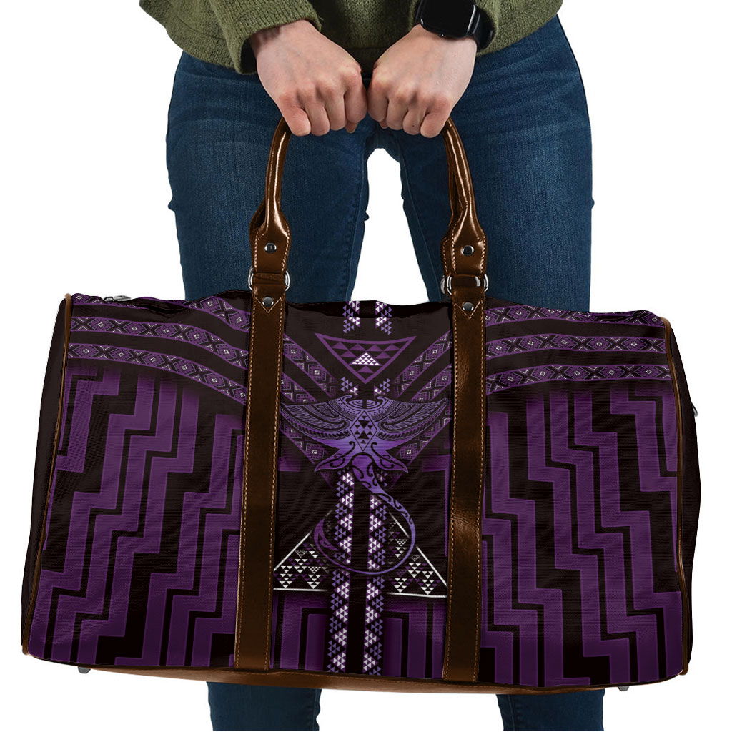 New Zealand Manta Ray Travel Bag Maori Tukutuku Taniko Motifs Purple