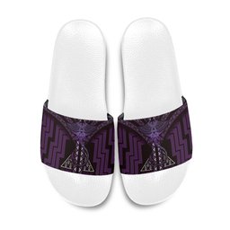New Zealand Manta Ray Slide Sandals Maori Tukutuku Taniko Motifs Purple