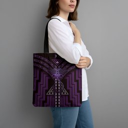 New Zealand Manta Ray Tote Bag Maori Tukutuku Taniko Motifs Purple